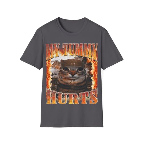 T-shirt My Tummy Hurts imprimé chat mignon pour look décontracté