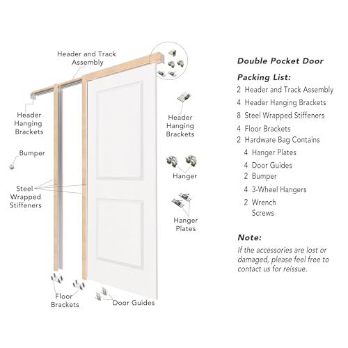 Image of 60 inch x 80 inch Sliding Pocket Interior Door, 2-Panel Hollow Core Pantry Door with Frame and Hardware Kit, Lightweight Closet Door, Waterproof PVC Surface, Easy to Install