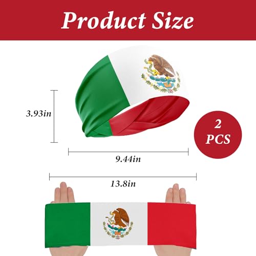 Image of Mexican Flag Headband, 2 Pack, Red, White, Green, One Size Fits Most, 6*106cm, Men, Women, Sports Enthusiasts, Unisex Adults, Soft Polyester, Perfect for Sports, Workouts, and Events