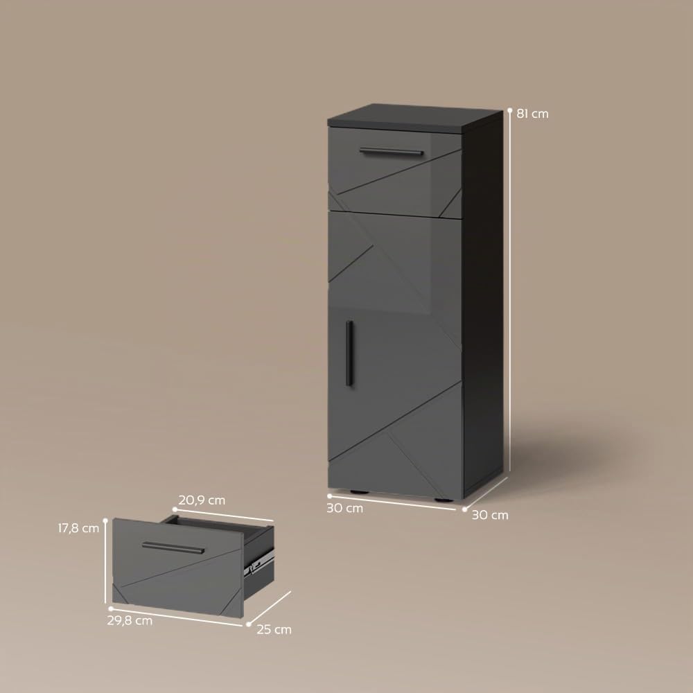 Livinity Meuble mi-Haut de Salle de Bain Ronco Anthracite Brillant 30x81cm