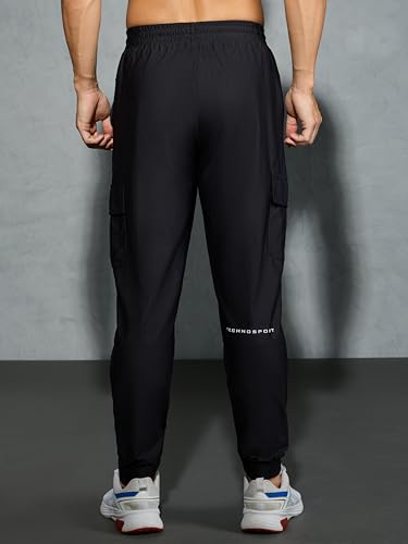 Image of TECHNOSPORT Men's Solid Slim Fit Sports Cargo Joggers DURACOOL+ Quick Dry Breathable Moisture Wicking Stretch Gym Track Pants Running Training Fitness Activewear