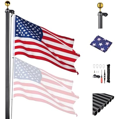 Yescom 25Ft Sectional Flag Pole Kit Black Heavy Duty Aluminum Flagpole Fly 2 Flags with Gold Ball Residential Commercial Garden Cover