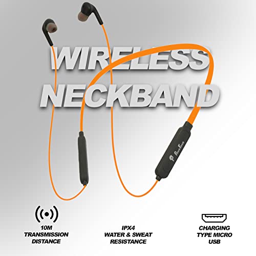 Image of PunnkFunnk PF100 in-Ear Bluetooth Neckband with Up to 12Hrs Playback, Boom Mic & Bluetooth v5.0, Voice Assistant Wireless Earphone (Orange)