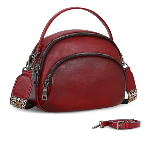 Image of HESHE Genuine Leather Crossbody Bags Leather Purses for Women Vintage Small Shoulder Handbags with Multi-Pockets