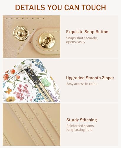 Image of Immaturus Flower Womens Wallet RFID Blocking Slim Thin Credit Card Holder | Long Bifold, 11 Card Slots, Cash Purse, Zipper Coin Pocket, Travel Clutch Billfold, PU Leather, ID Window, Ladies Woman Gift