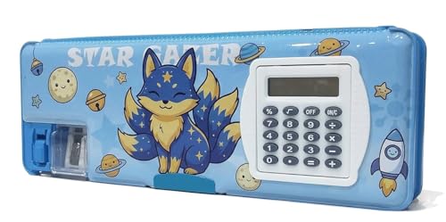 Image of YBN Multipurpose Magnetic Pencil Box with Calculator & Dual Sharpener for Girls & Boys for School | Big Size Cartoon Printed Pencil Case for Kids Plastic, Pack of 1 (Cartoon - D)
