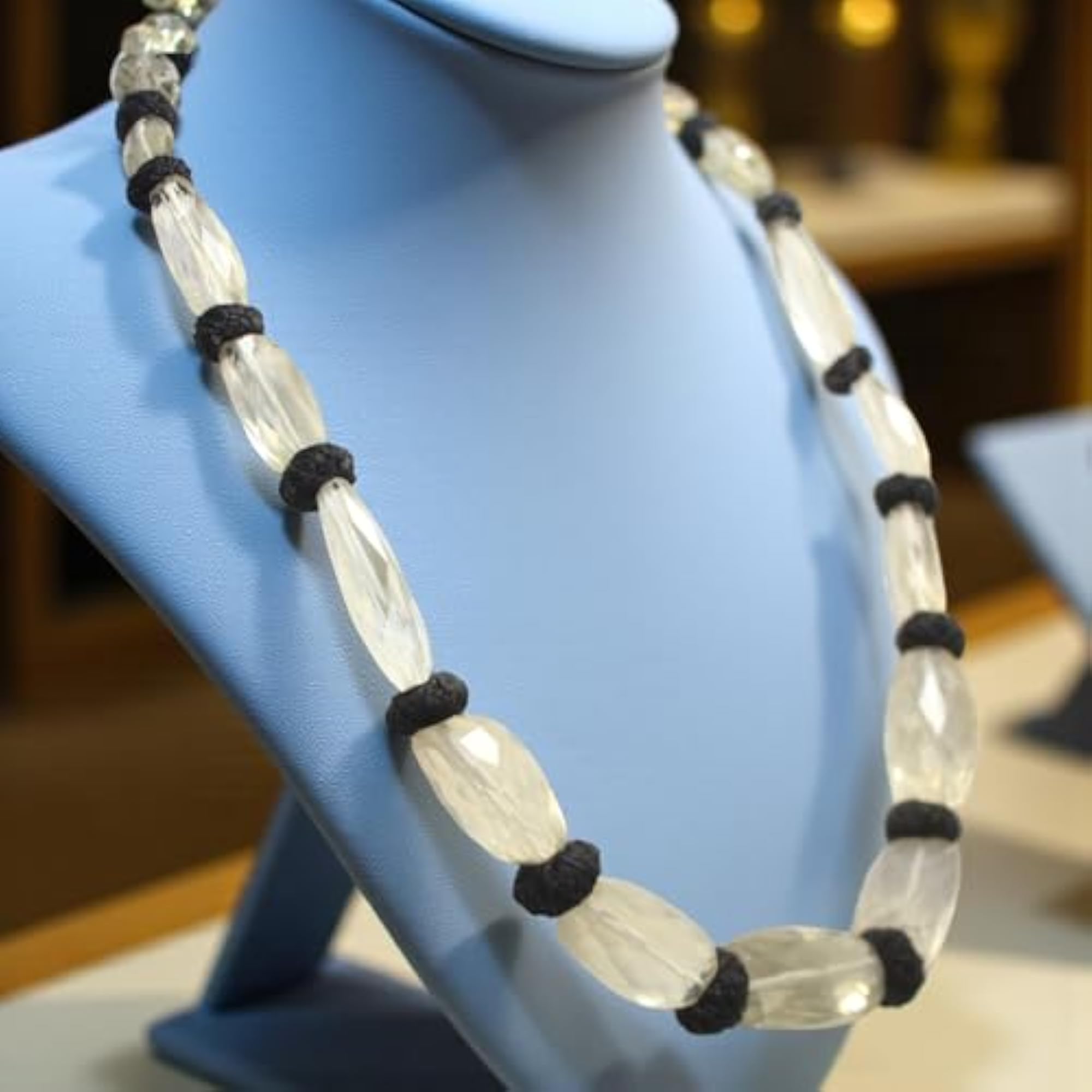 Women's Adjustable Natural Golden Topaz Bead Necklace on Black Thread