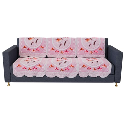 Image of Kuber Industries Sofa Cover | Net Sofa Slipcover Set | Sofa Cover for Living Room | Sofa Slip Cover for Hall | 5-Seater Sofa Cover for Home Decor | Printed Sofa Cover Set | Pink