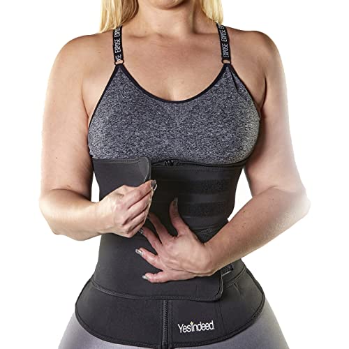 The Original Yesindeed Sweat Waist Trainer Corset Women Trimmer Double Training Belt, Neoprene Workout Sauna Waist Cincher Body Shaper Workout Sport Girdle, Extra Sweat 3 Times More, Zipper (Small) #TOP1