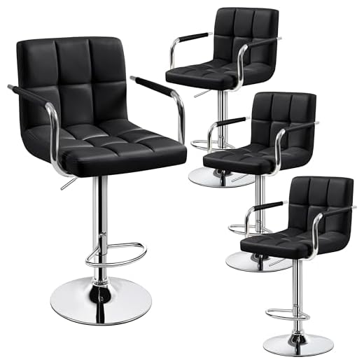 Yaheetech 4pcs Adjustable Bar Stools Kitchen Counter Barstools Bar/Counter Height Stool Chairs PU Leather Hydraulic Swivel Dining Chair with Armrest, Black
