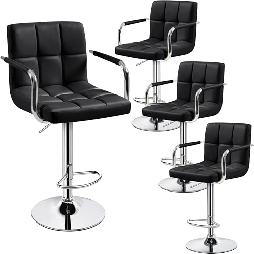 Image of Yaheetech Bar Stools Set of 4, Swivel with Backs, Adjustable Height, Black