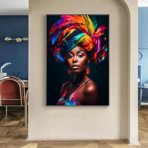 Peinture sur toile de femme noire africaine 70x100cm sans cadre pour salon
