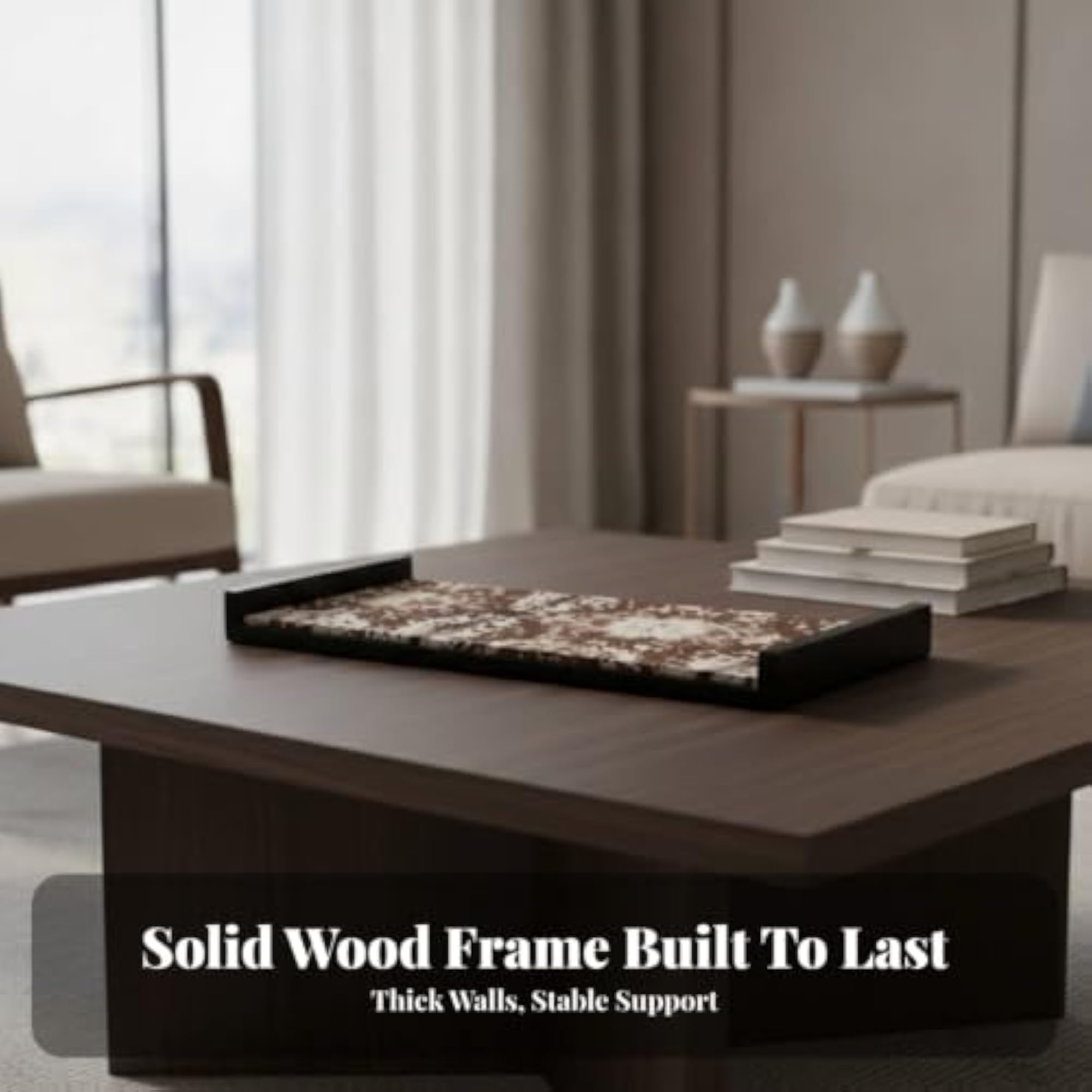 Elegant Decorative Pattern Tray, Wooden with Raised Rails