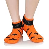 Fuzzy Socks for Women with Slippers Cute Halloween Accessories Christmas Warm Ankle Socks for Women Orange Bat 1 Pack