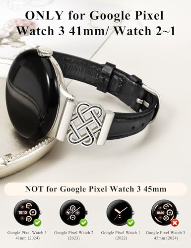 Image of TOYOUTHS Slim Leather Band Compatible with Google Pixel Watch 4 3 41mm /Pixel Watch 2 1 Band Women, Celtic Metal Dressy Thin Fashion Designer Premium Leather Strap for Google 4 3 2 1 Smartwatch