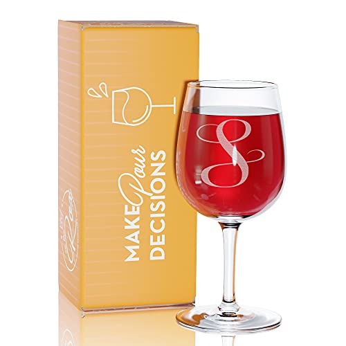 On The Rox Drinks Monogrammed Gifts For Women - A-Z Personalized Wine Glasses Engraved- 12.75 Oz (S) #TOP4