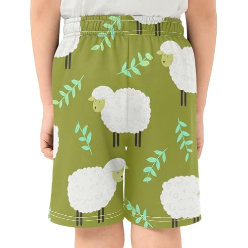 J JOYSAY Cartoon Sheep Leaves Boys Athletic Shorts Kids Youth Casual Shotrs with Pockets Elastic Waistband3