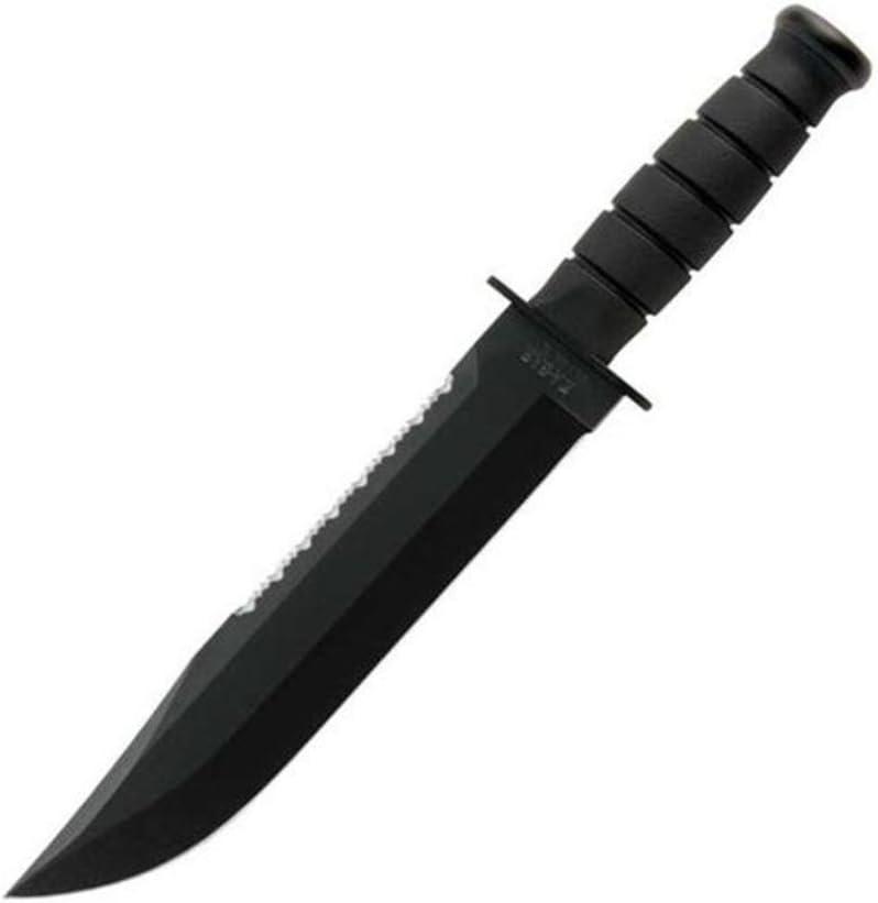KA-BAR 2211 Big Brother Knife – 9.375" Serrated Edge Combat Knife with Kraton Handle and Leather/Cordura Sheath