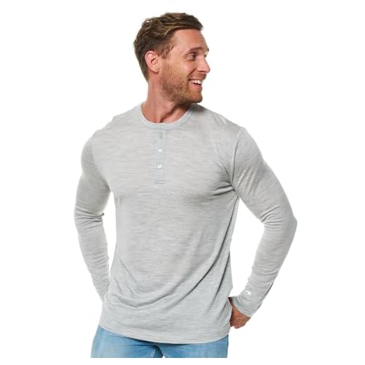 Merino.tech 100% Merino Shirt Herren Langarm - Langarmshirt mit Knopfleiste, Henley Shirt Herren Langarm, Merino Unterwäsche (Large, 170 Heathered Grey Henley)