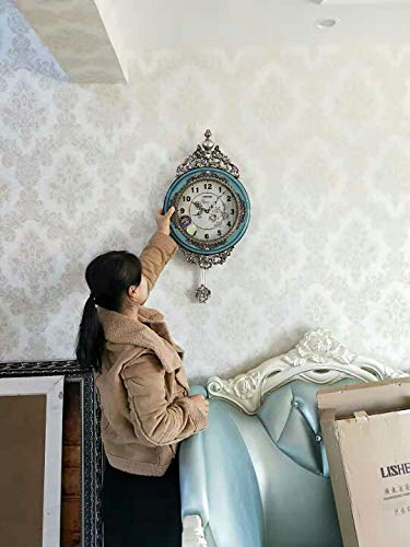 Shisedeco Elegant, Traditional, Decorative, Hand Painted Modern Grandfather Wall Clock Fancy Ethnic Luxury Handmade Decoration, Swinging Pendulum For New Room Or Office. Large. 29.5 Inch. (Blue) #TOP6