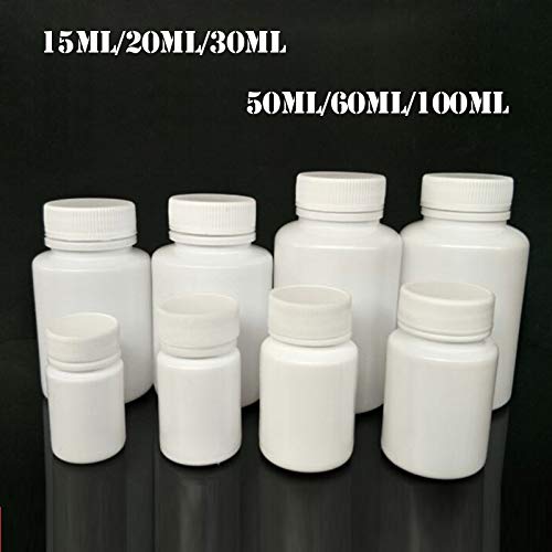 X-BAOFU 100 stücke 15ml / 20ml / 30ml / 60ml / 100ml Kunststoff PE White Leere Dichtungsflaschen Massive Pulver Medizin Pille Fläschchen Reagenz Packungsbehälter ( Farbe : Plastic , Größe : 50ml )