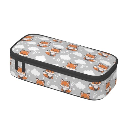 Image of Cute Baby Fox Large Pencil Case With Zipper Compartments Stationery Pencil Bag For Kids Teens Students School Supplies
