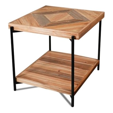 CONSDAN StoneCreek Solid Fir Wood Side Table - Metal Frame, 2-Tier End Table for Living Room/Bedroom/Office, 23" Square Night Stand Cover
