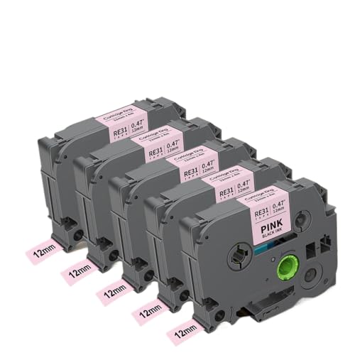 5PCSsNƃTe{e[vPT-D215E TZE-RE34ƌ݊̂郉x[J[p12mm(Black on Pink)