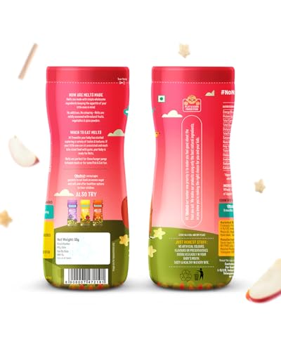 Image of Timios Melts Wholegrain Teething Puffs for Kids, Apple & Cinnamon & Carrot & Cumin, No Maida, Preservative-Free, Healthy, Travel-Friendly, Combo Pack (2 x 50g)