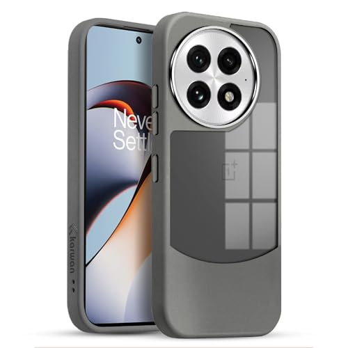 Image of KARWAN️Fusion Edge Leather Transparent Mobile Back Case | Slim Fit | Anti-Fingerprint| Scratch-Resistant | Premium Grip | Shockproof case | Back Cover for Oneplus 13R || Grey