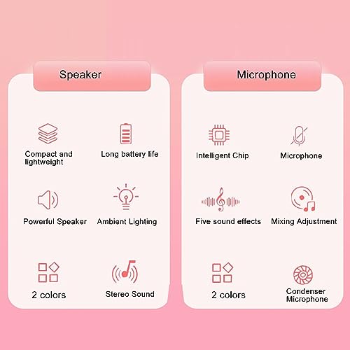 Demeras Sistema de karaokê, efeitos de luz LED sem fio, fácil operação, 6 efeitos sonoros, bateria d