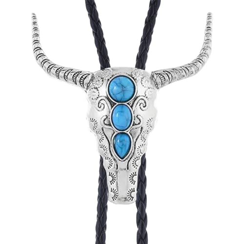 Image of GelConnie Longhorn Bull Bolo Tie for Men Native American Western Cowboy Leather Necktie Bolo Necklace for Women Gold Texas