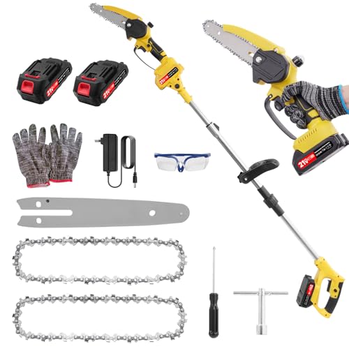 2-in-1 Akku Teleskop Hochentaster, 6 Zoll Hochentaster Akku Elektrisch, 21V Teleskop Astsäge Astschere mit 2 x 2000mAh, Handkettensäge für Gartenscheren Astschere Holzschneidenz
