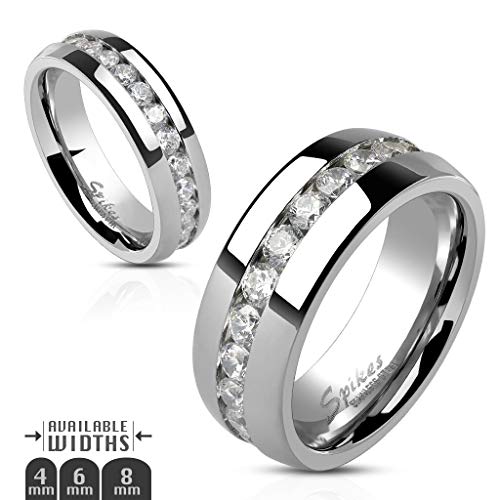 Marimor Jewelry His and Hers Stainless Steel Princess Wedding Ring Set and Eternity Wedding Band3