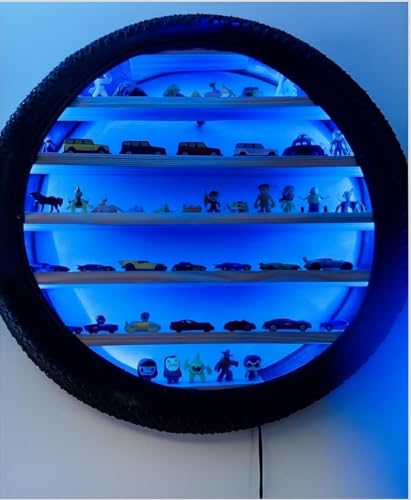 Image of Apnatva 24 Inch Wooden Wall Hanging Lighting Tyre - Perfect for Home Decor, Hot Wheels Display, Kids' Toys Stand & Birthday Gift (Without Toys) (Blue)