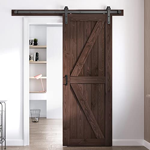 FREDBECK 32in x 84in Brown Wood Barn Door with 5.5ft