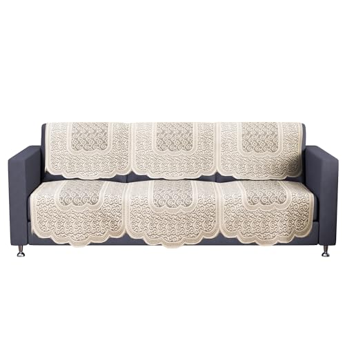 Image of Kuber Industries (Set of 6) Stylish & Durable Cotton Sofa Covers 3 Seater | Washable Sofa Protector /Mat | Suitable Slipcover for Living Room & Office | Zig Zag Design - Cream