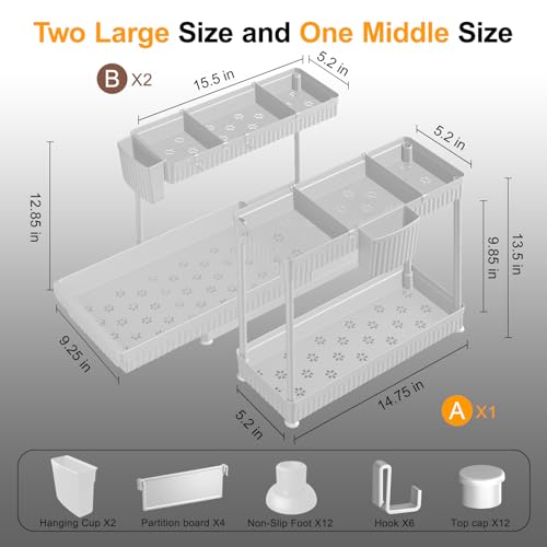 Sevenblue 3 Pack Multi-Purpose Under Sink Organizers and Storage (White, 12.85 inches)