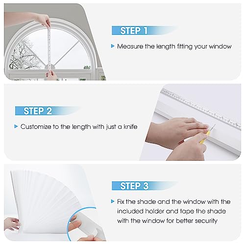 Arch Window Light Filtering Pleated Shade Blinds For Semi-Circle Arch Window Easy To Cut And Install, 72” X 36”, White,Pack Of 2 #TOP5