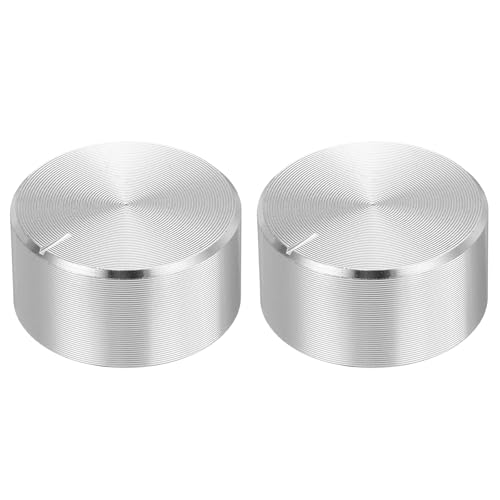 Image of sourcing map 2pcs Potentiometer Knob Knurled Shaft Silver Tone Aluminum Smooth Surface Rotary Knob 26mmx13mm Volume Control Knob