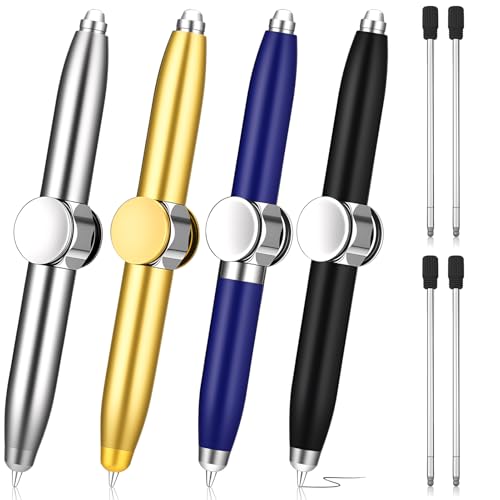4 Stück Fidget Spinner Stift für ADHS mit LED Licht, 3-in-1 Anti Stress Stift & Kugelschreiber mit Spinning Funktion mit 4 Ersatzminen, Schreibstift für Büro, Schule, Geschenke ADHS Hilfsmittel