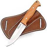 Ottoza Full Tang Bushcraft Knife with 1095 Carbon Steel Fixed Blade - Survival and Outdoor Camping Knife - Olive Wood Handle Brown Leather Sheath 405