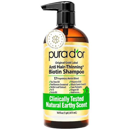 PURA D'OR Original Gold Label Anti-Hair Thinning Biotin Shampoo, 16oz