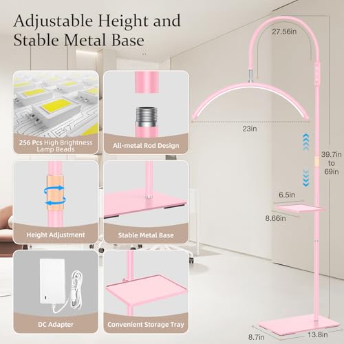 Image of Mznoo Lash Light with Tool Tray, 3600LM LED Moon Light for Lash Tech, Pink | Shadow-free, 3200K to 6500K, Flexible&Adjustable Lamp Head, for Lash Tech /Nail Tech /Esthetician
