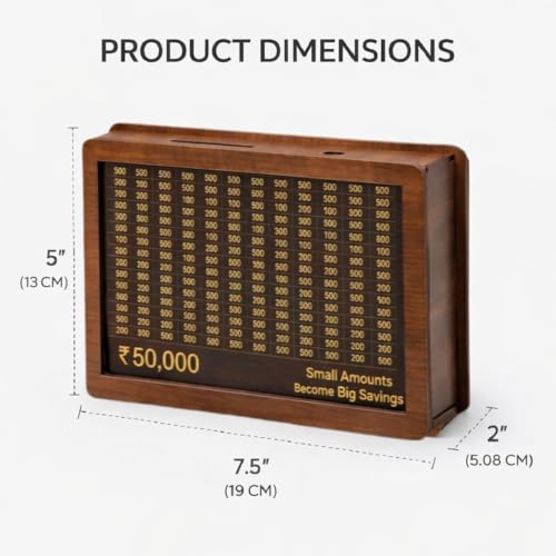 Image of PulGos 50k Wooden Money Saving Box with Marker, Goal Counter Piggy Bank