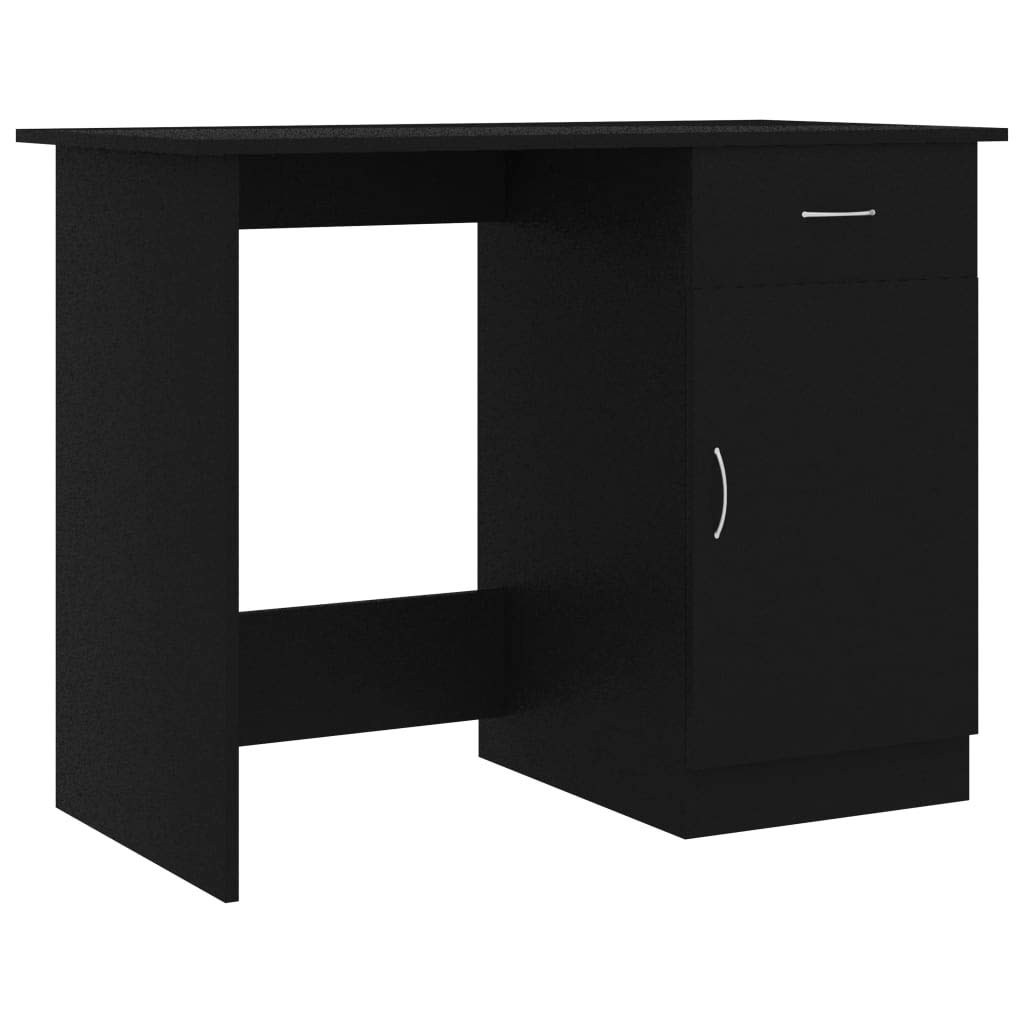 Scrivania moderna nera 100 x 50 x 76 cm, materiale in legno, con cassetto e porta, scrivania compatta per computer per casa, ufficio, giochi, cameretta dei bambini