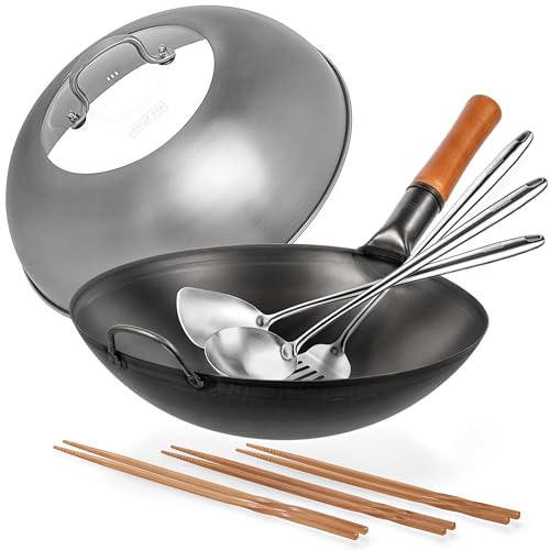 YOSUKATA Sartén Wok de Acero Carbono 14 in