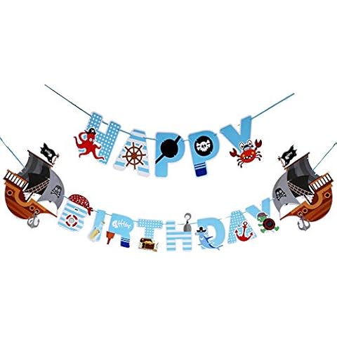 Pirate Birthday Banner Pirate Party Decorations for Kids Pirate Theme Party Supplies Birthday Party Baby Shower Pirate Happy Birthday Banner for Boys Children 1st 2nd 3rd 4th Birthday Supplies Cover