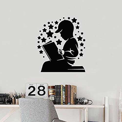 NSRJDSYT Leggi Boy Decalcomania da Muro Libro Stelle Adesivi in ​​Vinile Biblioteca per Bambini Sala Lettura Libreria Camera dei Bambini Arredamento d'interni Arte mura 42x48cm