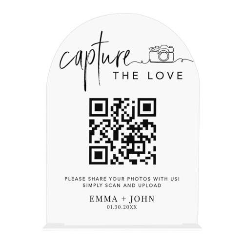 Andaz Press Custom Acrylic Photo QR Code Wedding Sign, Modern Wedding Signage for Sharing Photos,...